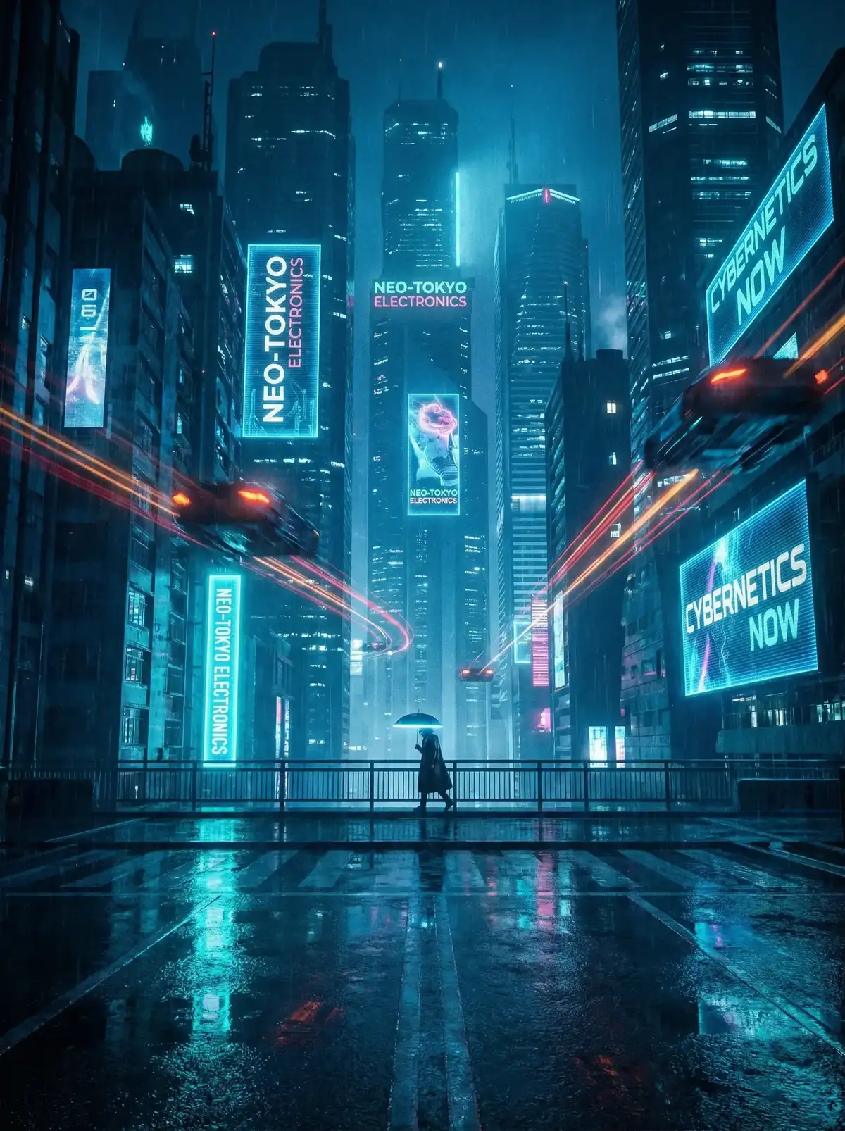 海角- - 赛博朋克都市夜景与飞行器